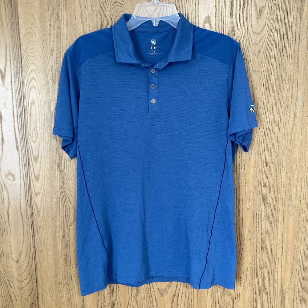 KUHL Men's Valiant Polo Shirt Blue Wicking Athleisure Merino Wool Blend Size M